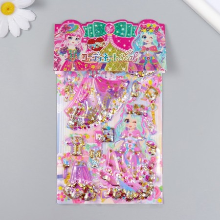 Plastic sticker 2 sheets "Princess outfits" with glitter mix 11x22.5 cm-2