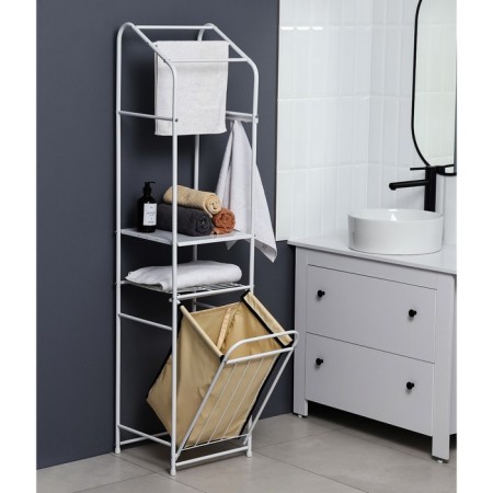Rabberry with a basket for linen and crossbars, 2 tier, white color, 38x35x160 cm-9