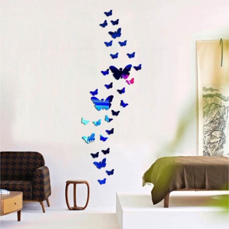 Interior "butterflies", mirror stickers, decor on the wall, set 36 pcs-2