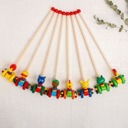 Children's catka on the stick "Animals with beads on wheels" 9 × 14 × 50, mix-2