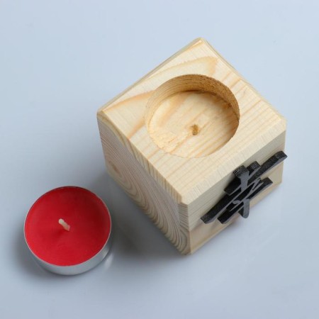 Candle in a wooden candlestick "Cube, hieroglyphs. Luck", 6x6x6 cm, cherry aroma-2