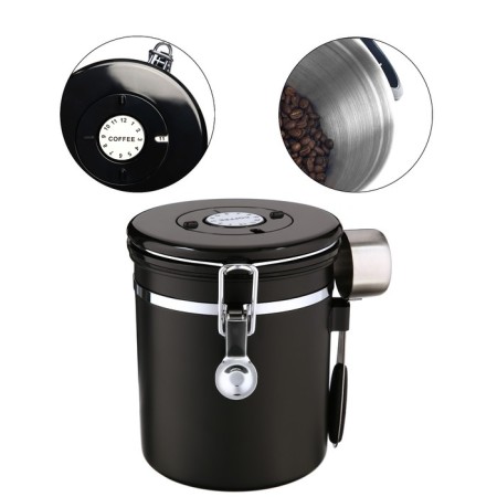 A sealed container for storing ground coffee and coffee beans, 1.5 l, 15x12 cm, black