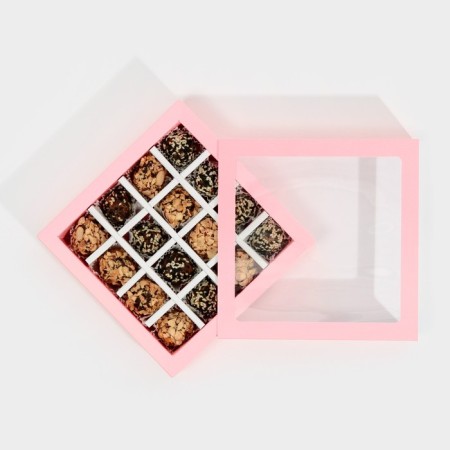 Box for sweets, confectionery packaging, 16 cells, “pink” 17.7 x 17.7 x 3.8 cm-2