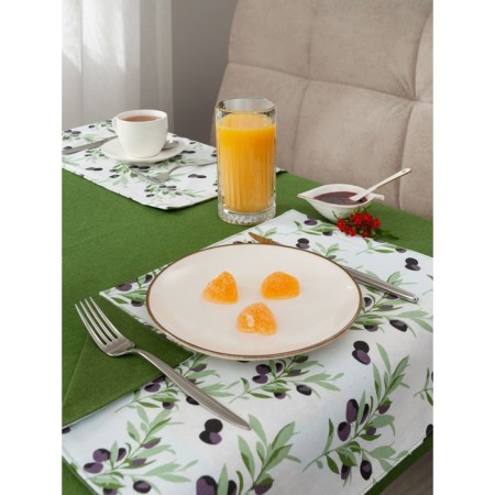 Kit kitchen tablecloth, Black Olives stands, size 110x140 cm, 35x45 cm - 4 pcs, twigs, green