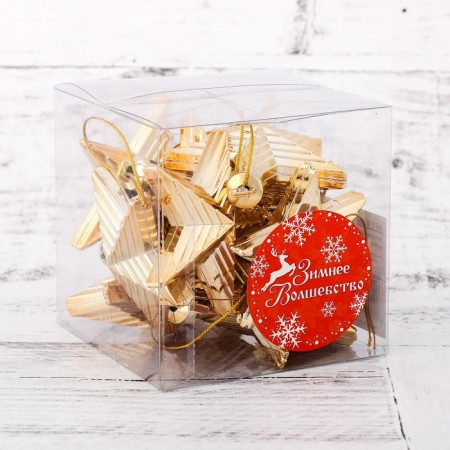 Christmas tree decoration "relief stars" (set 10 pcs) 6 cm, gold-1