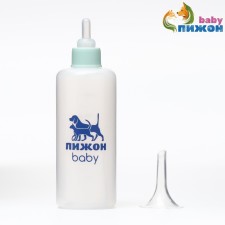 A bottle for feeding with a measured scale, 100 ml (nipple+funnel), blue