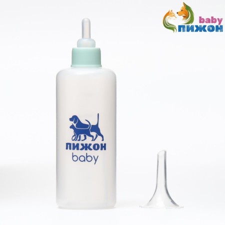 A bottle for feeding with a measured scale, 100 ml (nipple+funnel), blue