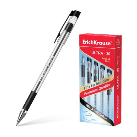 Ballic handle Erich Krause Ultra-30, node-bela 0.7 mm, ink black, rubber emphasis, letter line 2000 meters