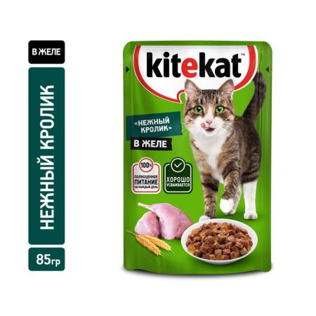 Wet Kitekat food for cats, delicate rabbit in jelly, 85 g