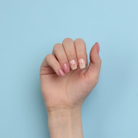 Flourish overhead nails, 12 pcs, with adhesive plates, soft square shape, pink/white color-15