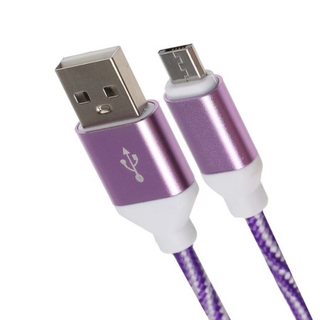 Luazon cable, microUSB - USB, 1 A, 1 m, nylon braid, white -violet-1