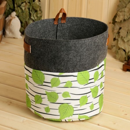 Organizer for storage with side handles, print Birch, Gray, 28x28x26 cm