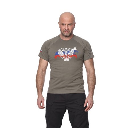 T -shirt Russian Federal 2, olive color, cotton fabric, size S/46