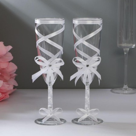 A set of wedding glasses for whipping with a tape, 0.2 l, 2 pcs., White
