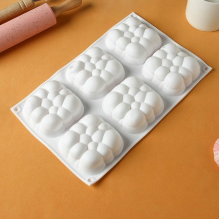 Form for baking and mousse desserts Konfinetta "Cloud", silicone, 30 × 18.8 × 3.5 cm, 6 cells (7.4 × 7.4 cm), white color-2