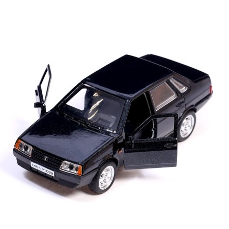 Metal machine LADA -21099, retro - Model "Satellite", doors, trunk, inertia, 12 cm, black are opened-3