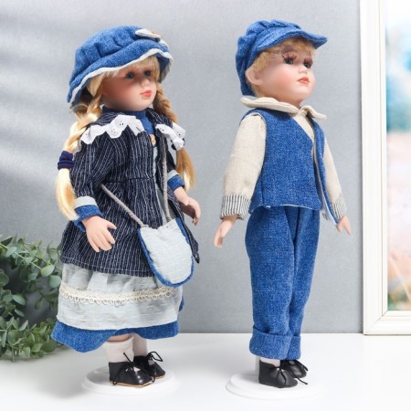 Doll collectible couple "Natasha and Sasha, Blue Velvet" set 2 pcs 40 cm-1