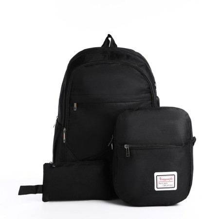 A backpack with a zipper, with USB, 4 outer pockets, bag, pencil case, black color-3