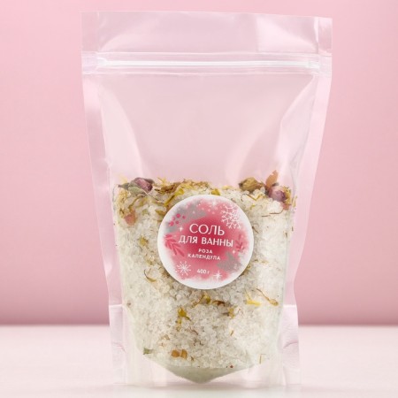 Bath salt with rose and calendula petals, 400 g, rose and calendula, pure happiness-3
