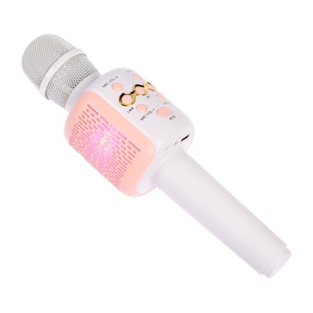 Portable karaoke microphone, 5 watts, 1200 mAh, LED, pink-white