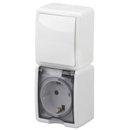 Block outlet+off. Verta. IP54, 16A (10AX) -250V, OU, ERA expert, white