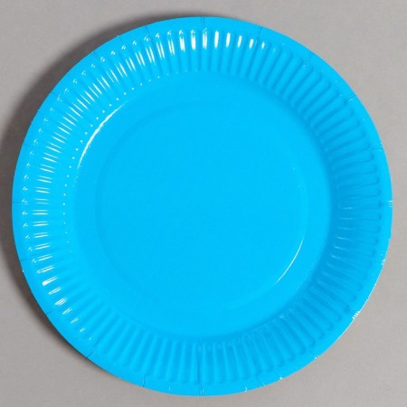 Set of paper dishes is disposable: 6 plates, 6 glasses, blue color-5