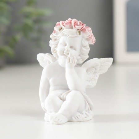 Polystone souvenir "Snowty Angel in a pink wreath sits" mix 6x3.5x4.9 cm-1