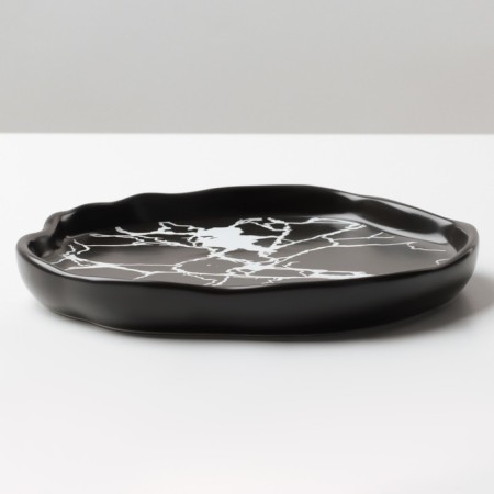 Ceramic black plate "Black marble", 17 cm, black color-4