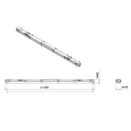 Lamp era SPP-101, 1290x70x62 mm, IP65, 40W, gray-7