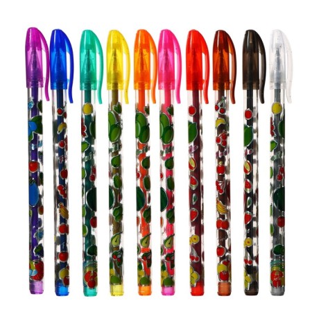 A set of gel pens, 10 colors, metallic, a body with a pattern, in a blister on a button-1