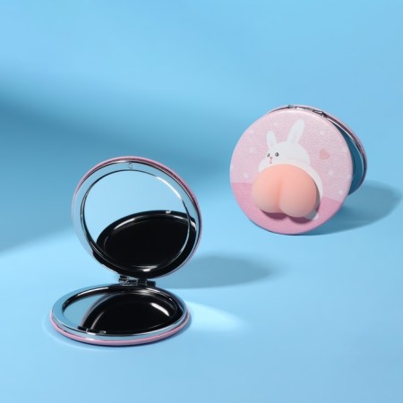 Mirror - anti -stress "Bunny", folding, D = 7.2 cm, with an increase, artificial leather, pink color-1