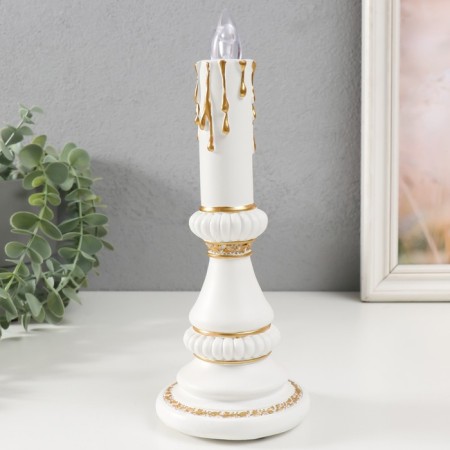 Souvenir Polystone Light "Candle" 2xlr44 white with gold 10x10x24.5 cm-2