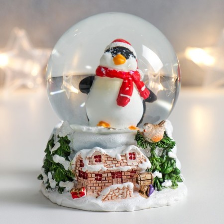 Souvenir Polystone Water Ball "A Puffy Penguin in a Scarf" 7x6.7x8.8 cm-1