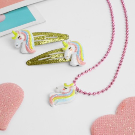 Kit 2 subjects: 2 hairpins, pendants "unicorns", color pink-gold