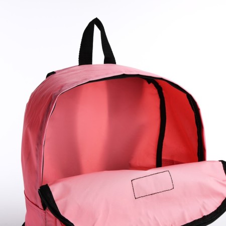 A backpack with a zipper, external pocket, pink color-5