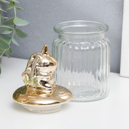 Casket glass, ceramics "Golden Unicorn" 14.5x8x8 cm-1