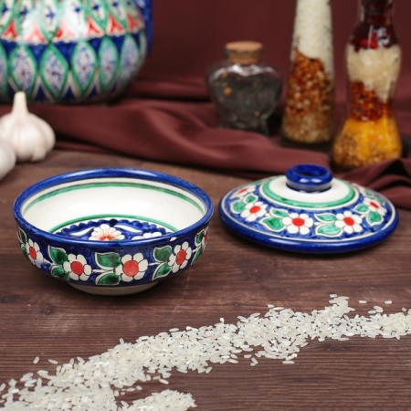 Sugar of Rishtan ceramics "Flowers", 250 ml, blue-1