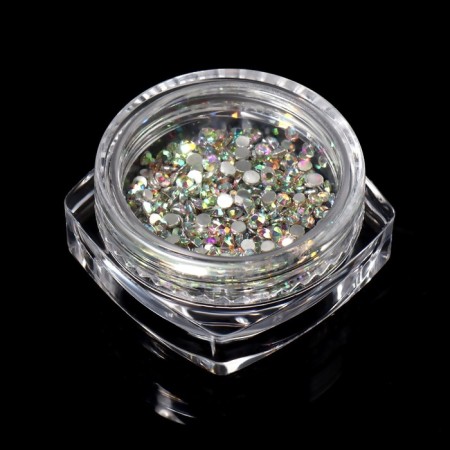 Rhinestones for decor, round, silver/holographic color-3