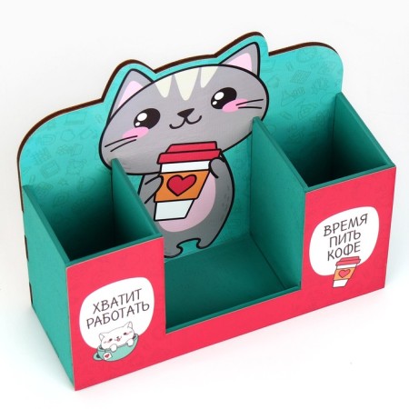 Organizer for the Office "Cat with Coffee"-5