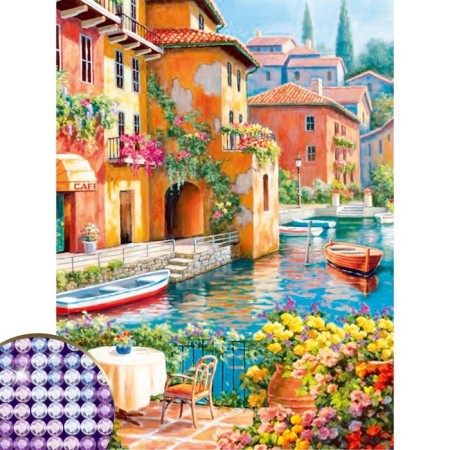 Diamond mosaic with a partial filling on the subframe "Summer in Italy", 30 x 40 cm. Set for creativity