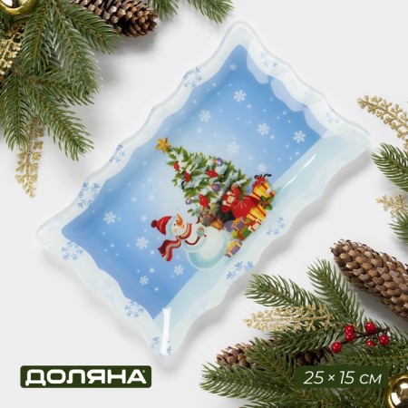 Glass rectangular shade "Winter Fairy Tale", 24.6 × 14.7 cm