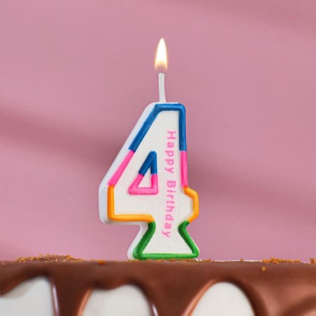 Candle for cake the number "4" color strip, 7 cm