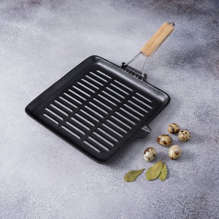 Shipyard Grill Cast iron shade “Square. Grill ", 26 × 26 cm, removable wooden handle-6