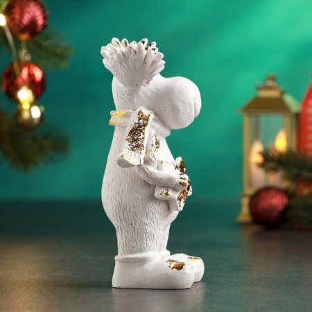 Figure "Elk with a star" 16x6x9cm, white with gilding-3