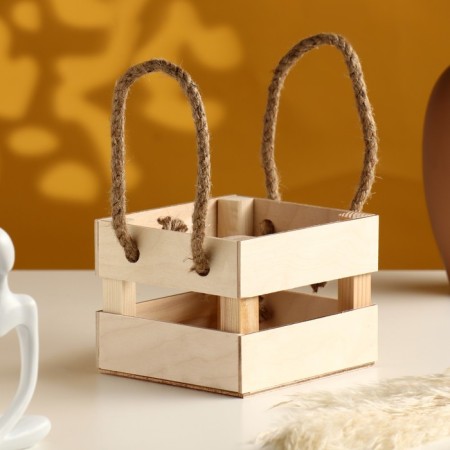 Wooden Kashpo 12 × 11 × 9 cm "odnushka light" rheck, handle rope, natural give beautifully-1