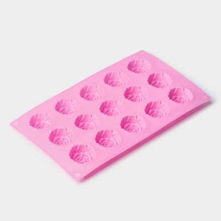 Baking shape of the share "Flowers. Rose ”, silicone, 29.5 × 17.5 cm, 15 cells (D = 4.2 cm), color mix-2