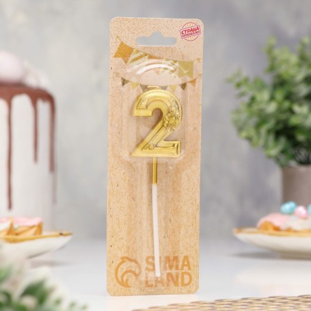 Candle for the Cake "Flowerers", number "2", golden-1