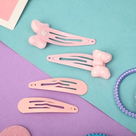 Hair Set "Olivia" (6 rubber bands, 4 invisibility 4.5 cm) Pink bow of peas-2