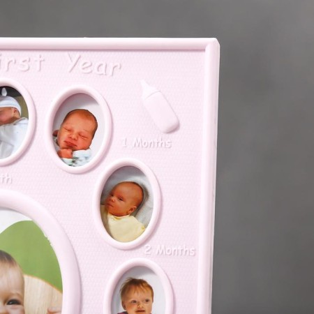 Photo frame plastic in 13 photos 4x3, 9x7 cm "My first year" pink 20x25.5 cm-2