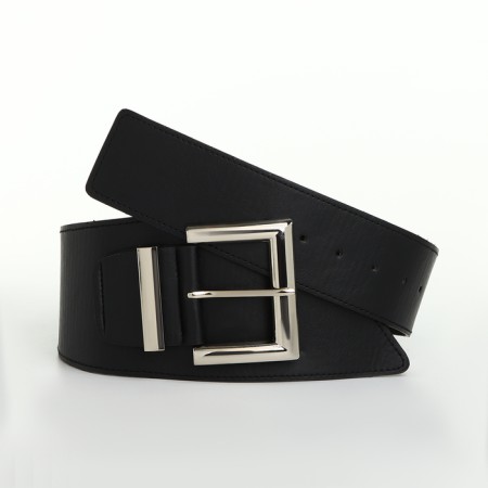 Women's belt, width 12 cm, metal buckle, black color-3